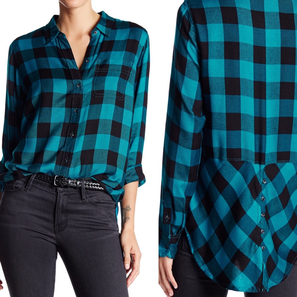 Lucky Brand Bungalow Size Large Plaid Teal Black